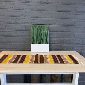 Handwoven Striped Table Runner in Yellow and Brown